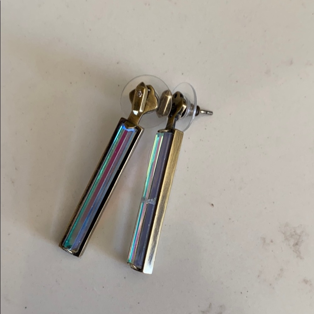 Kendra Scott bar jacket earrings dichroic brass